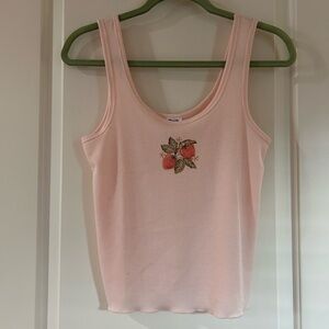 💕🍓Cotton On 🍓 Ribbed Pink Tank Top with Floral & Strawberry Print 🍓💕